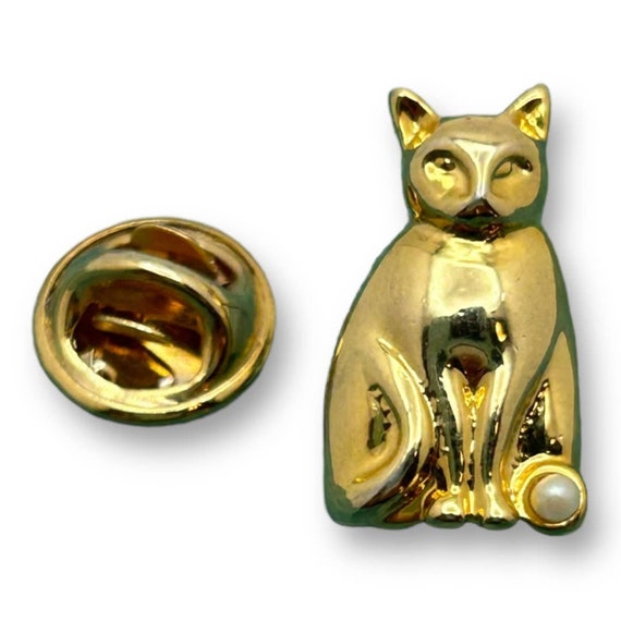Vintage Cat Pin Pearl + Gold Tone Beautiful NWOT - image 2