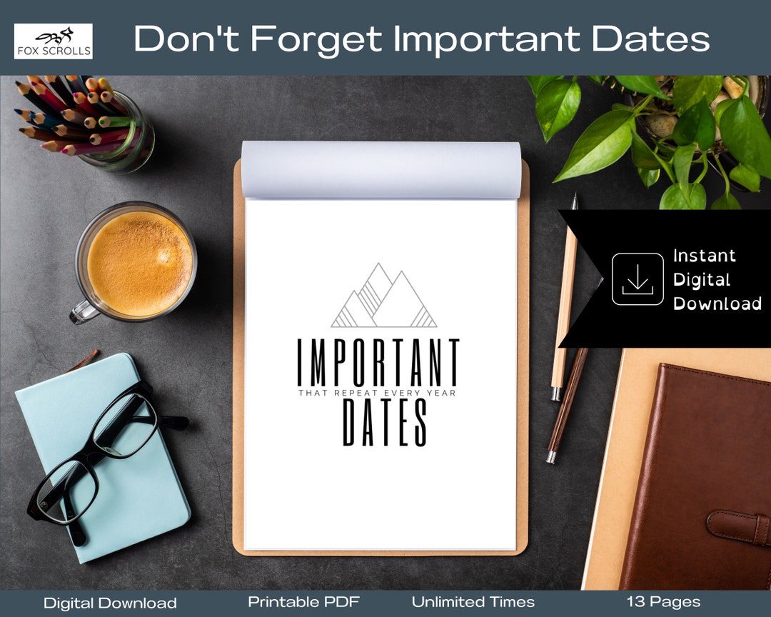 Dates to Remember Every Year Calendar PDF Binder Printable - Etsy
