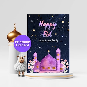 Cartão digital Eid Mubarak | Cartão de felicitações islâmico para impressão | Eid al-Fitr Eid al-Adha | Download instantâneo PNG JPG | A5 e 5x7