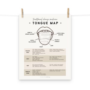 Póster de mapa de la lengua de la medicina tradicional china, póster de acupuntura (fondo blanquecino)