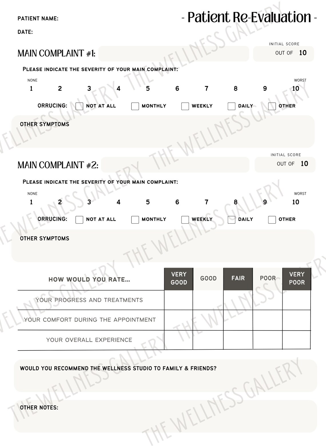 Customizable Patient Re-evaluation Form | DIGITAL DOWNLOAD - Etsy