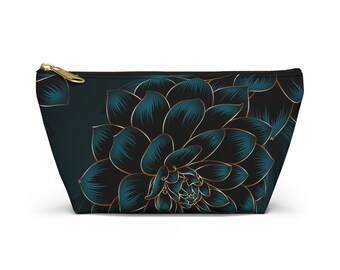 Teal flower makeup bag, Bride custom bag/pouch, cosmetic bag, nail polish bag, beautiful bag/pouch supply pouch