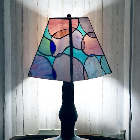SOLD - Coalescence Stained Glass Lamp. Come Together. Abstract converging shapes.
