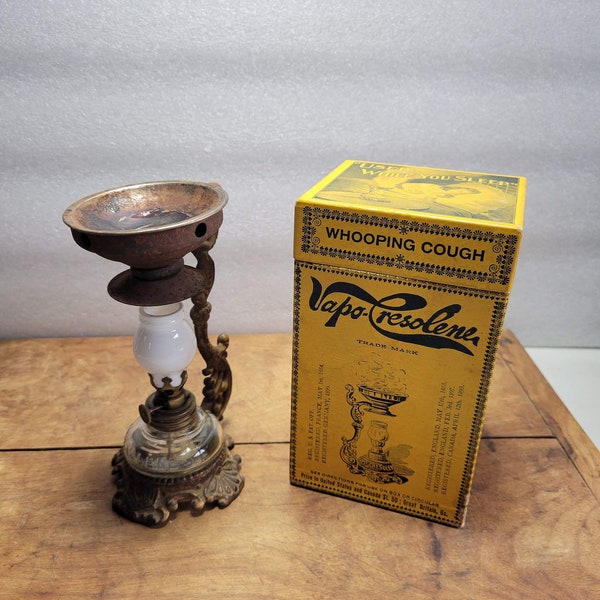 Vapo-Cresolene Medical Vaporizer with Lamp, Shade and Box - Antique