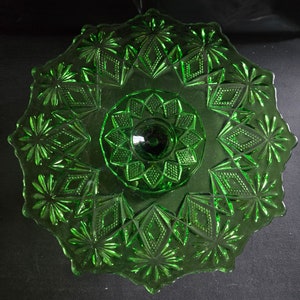 Shoshone Emerald Green Cake Stand by US Glass - Pressed Green Glass - Vintage- Gift- Mother's Day Gift