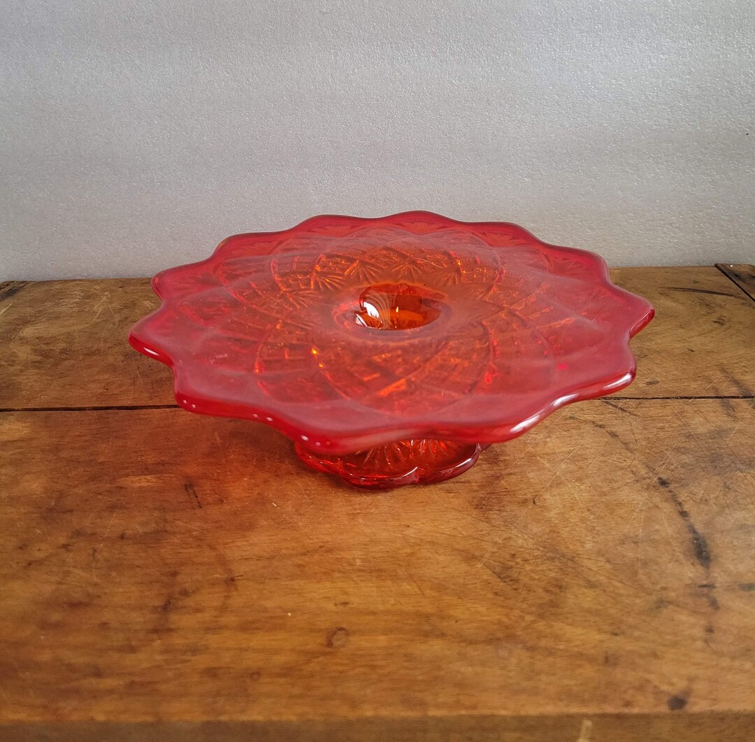 Westmoreland Fan and Feather Pattern Small Cake Plate or Candle Holder in Ruby Red Present
