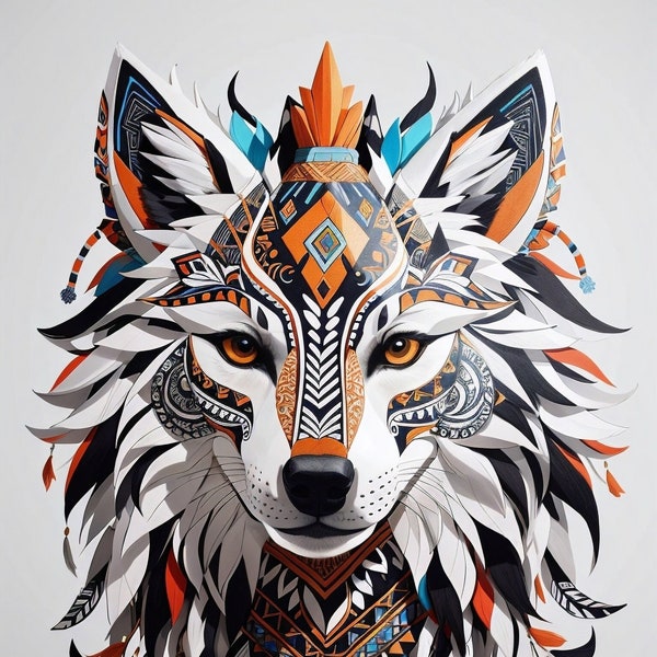 Celebrate Native American Heritage with Tribal Wolf T-Shirt Graphic: Vibrant Colors and Patterns