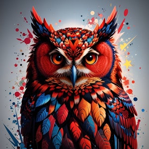 Red Owl PNG – High-Resolution Digital Art (Transparent Background)