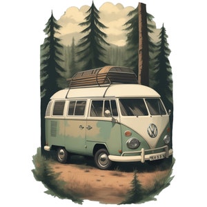 Vintage Bus Classic Car Graphic: AI Art and PNG Digital Download for Van Life Enthusiasts, Gift, Beach Camping, Retro, Van Life, Travel.