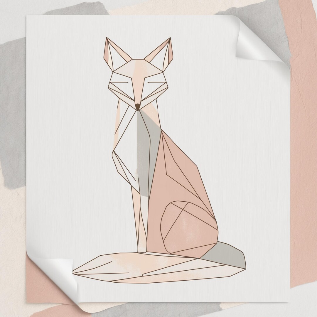 Minimalist Geometric Fox Art Print | Scandinavian Design | Soft Pastel ...