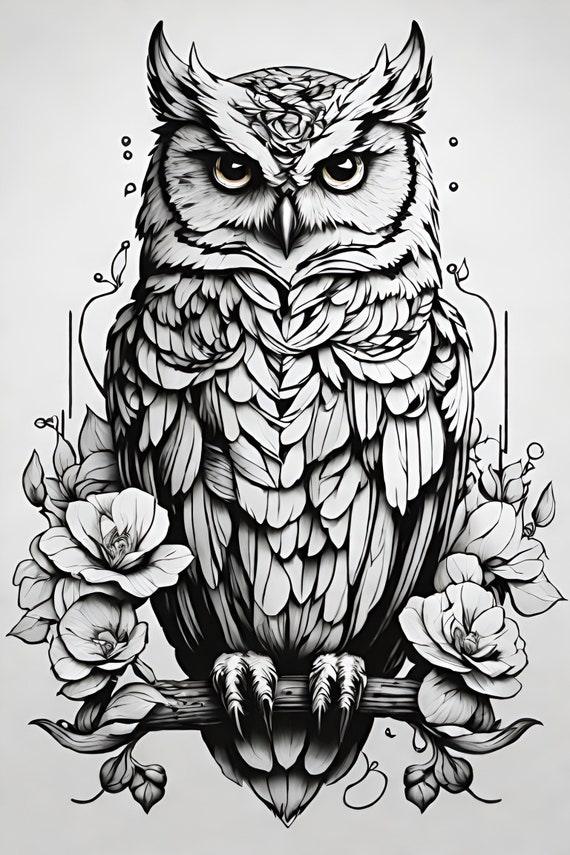 Owl Illustration Black And White