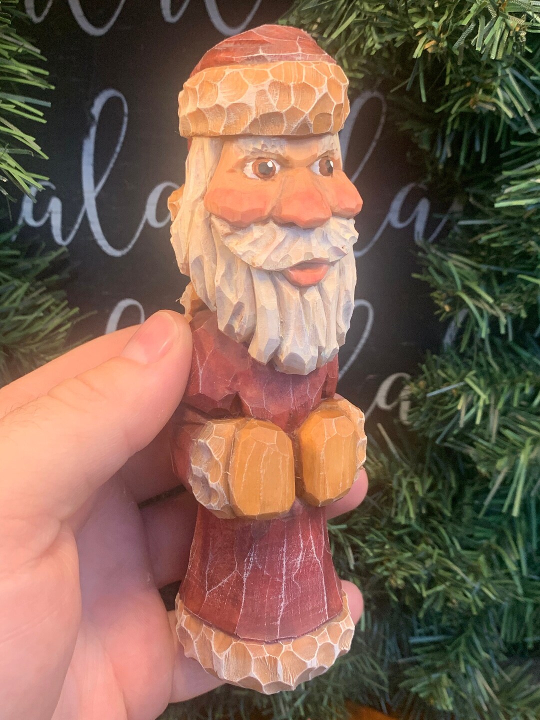 Handcarved Wood Santa Figure Etsy