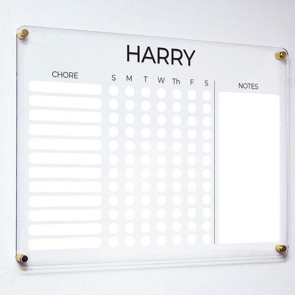 Personalized Chore Chart  | Family Planner | Dry Erase Responsibility Charts for Boys and Girls | Acrylic Calendar