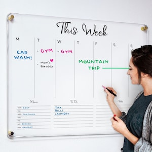 Weekly Planner Dry Erase Acrylic Personalized Acrylic Calendar Command Center for Weekly Scheduling and Wall Decor