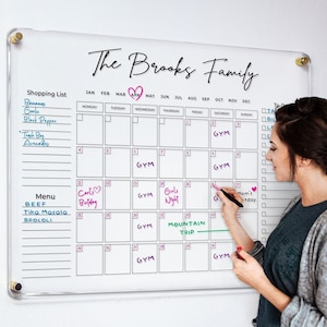 Acrylic Calendar | Family Planner | Personalized Monthly Calendar | Dry Erase Board | Planner for Wall | Command Center | FREE SHIPPING