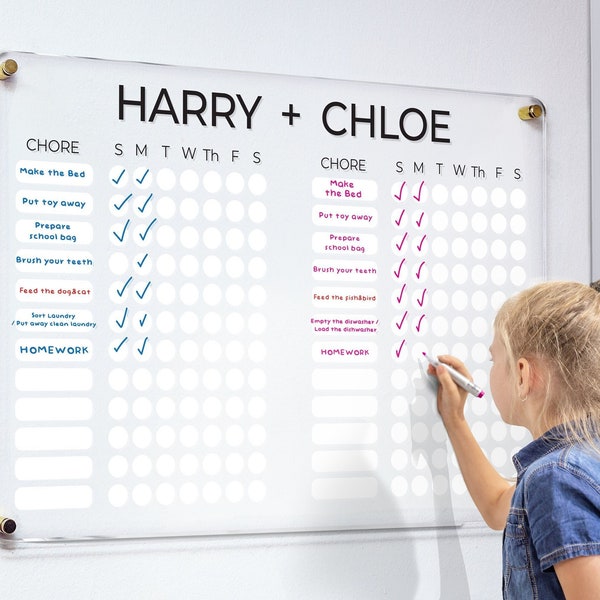 Personalized Chore Chart | Acrylic Chore Chart For Children | Dry Erase Responsibility Chart |  Family Planner | FREE SHIPPING |  Ck-2