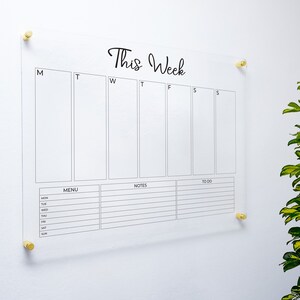 Weekly Planner Dry Erase Acrylic Personalized Acrylic Calendar Command Center for Weekly Scheduling and Wall Decor