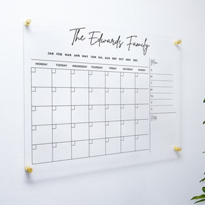 Family Planner Dry Erase Calendar Acrylic Personalized Monthly Calendar Wall Calendar With Marker