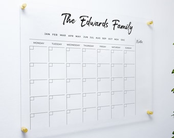 Acrylic Family Planner Personalized Monthly Calendar Dry Erase Board Wall Calendar with Marker GOLD Text Option Free Shipping