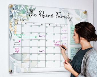 Acrylic Calendar | Family Planner | Dry Erase Calendar | Personalized Acrylic Wall Calendar | FREE Marker | FREE SHIPPING S-8G