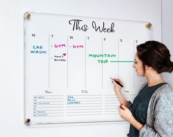 Weekly Planner Dry Erase Acrylic Personalized Acrylic Calendar Command Center for Weekly Scheduling and Wall Decor