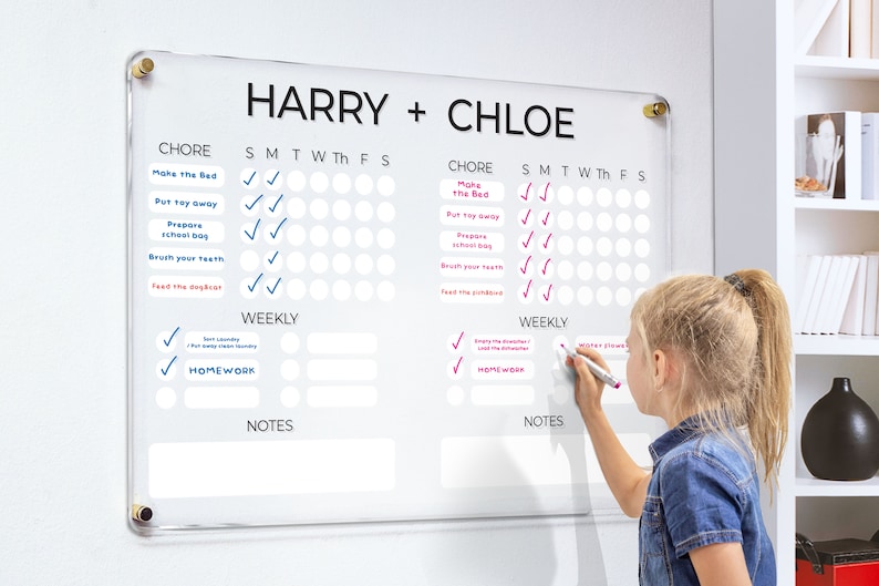 Personalized Chore Chart | Acrylic Calendar | Dry Erase Responsibility Chart | Family Planner