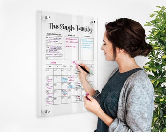 Acrylic Calendar | Family Planner | Personalized Monthly Calendar | Dry Erase Board | Planner for Wall | Command Center | FREE SHIPPING Vk-3