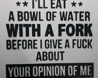 I’ll eat a bowl of water with a fork before I give a f**** about your opinion of me - Decal