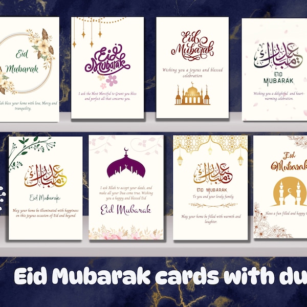 8 printable Eid greeting cards bundle.