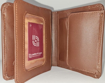 Men's Cow Grain Leather Tri Fold Handmade Wallet, Color: Brown, GW103