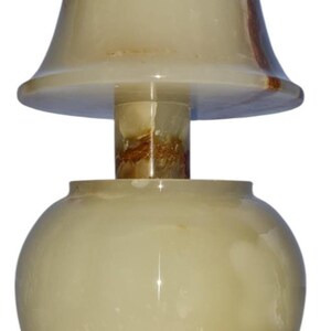 Handgjord bordslampa i vit onyx: Glödande stendekor med dubbelt ljus bild 9