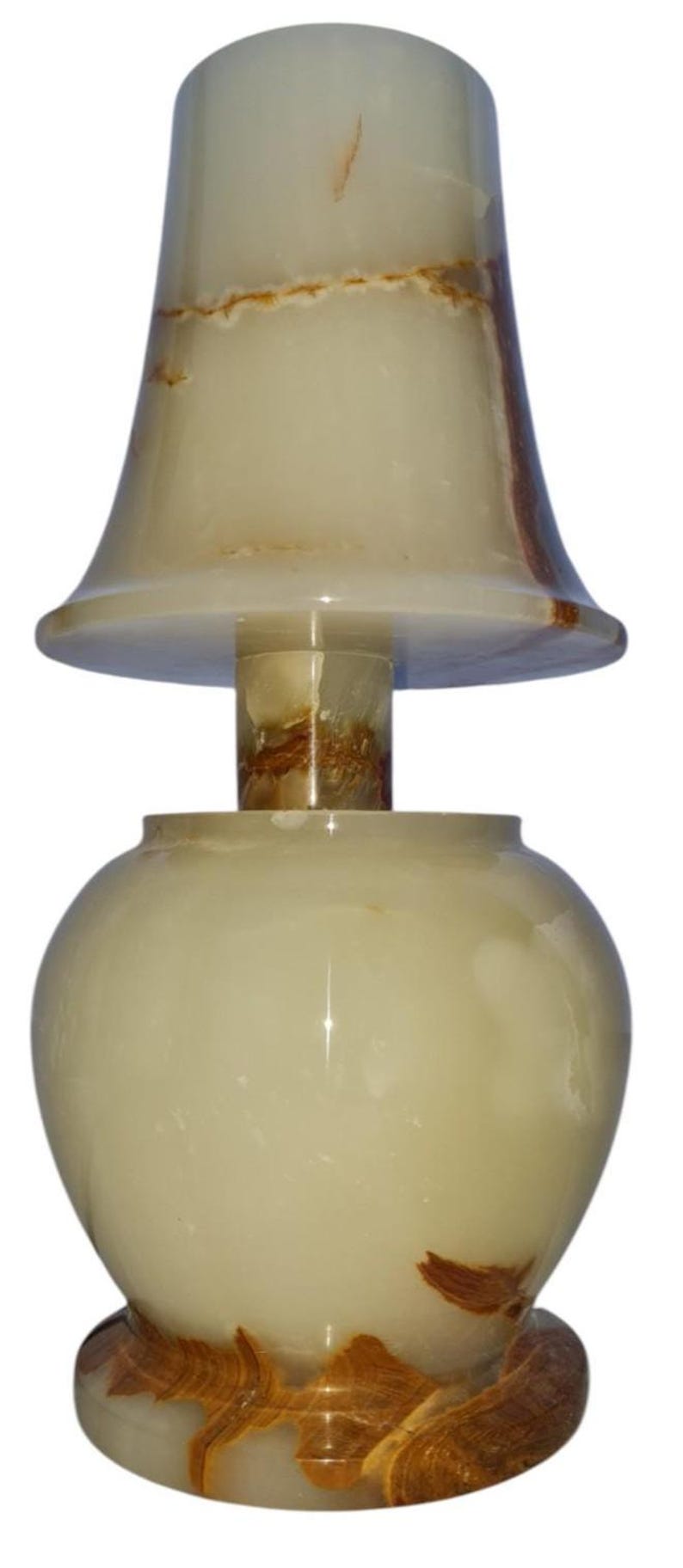 Handgjord bordslampa i vit onyx: Glödande stendekor med dubbelt ljus bild 9