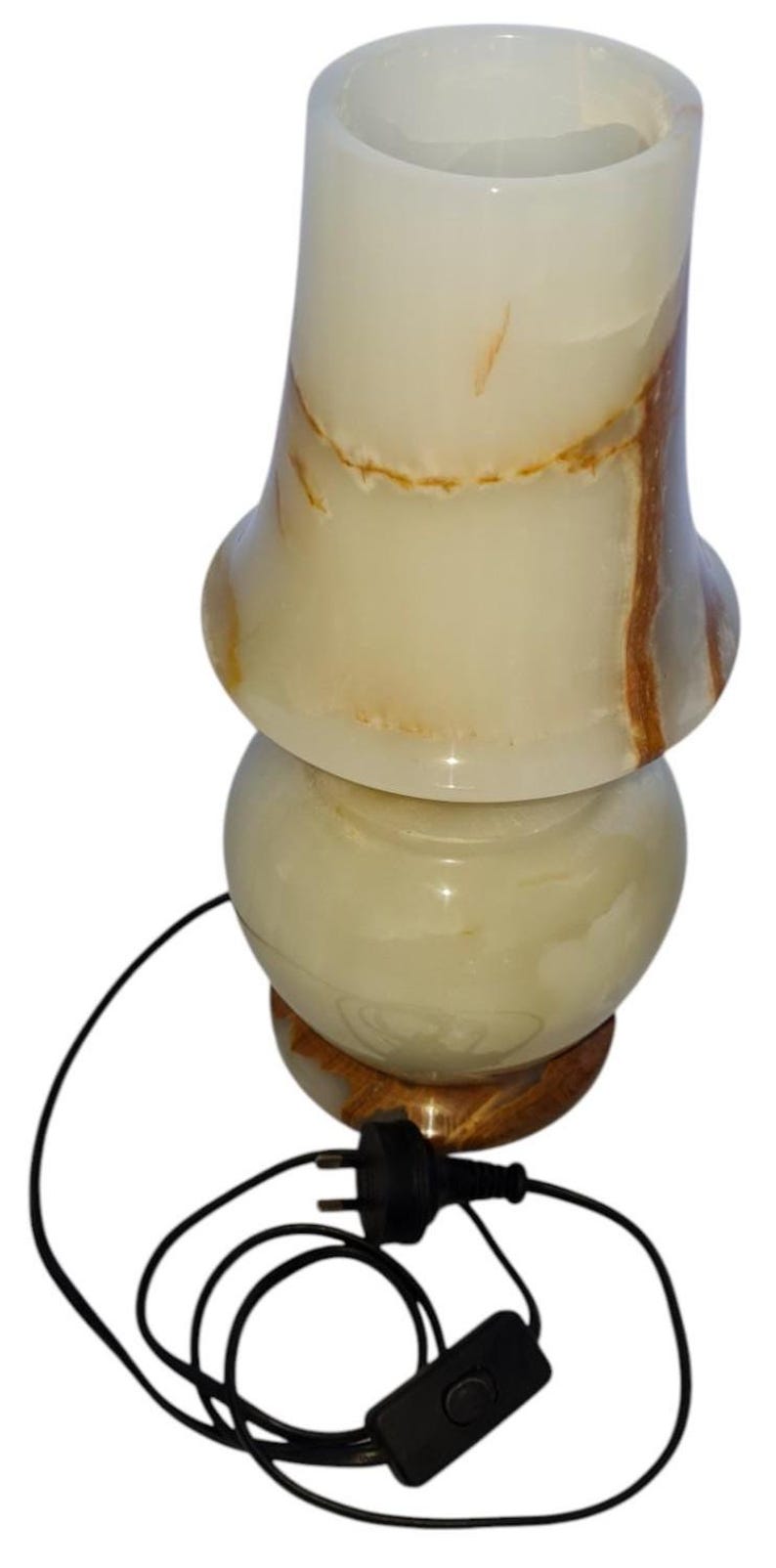 Handgjord bordslampa i vit onyx: Glödande stendekor med dubbelt ljus bild 8