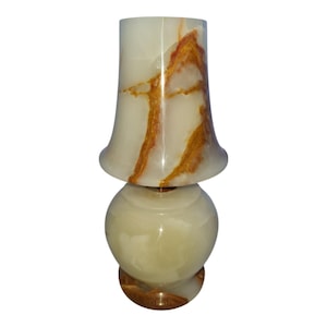 Handmade White Onyx Table Lamp: Dual Light Glowing Stone Decor