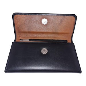 Cartera y clutch de piel de vacuno premium bicolor para mujer - Monedero de piel de vacuno negro y tostado hecho a mano, un regalo elegante para ella, BL-303
