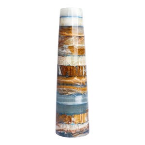 Elegant Blue and White Patches Marble Cylindrical Flower Vase – Handcrafted Natural Stone Decor, 15&quot; x 4&quot;, 1 pc