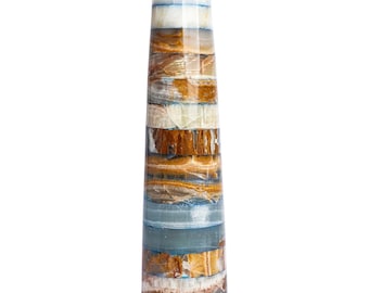 Handcrafted Blue & White Marble Flower Vase, 4" x 15" – Cylindrical Natural Stone Decor for Elegant Home and Table Styling