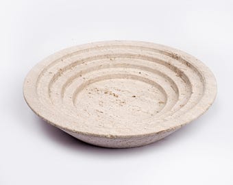 Cream Travertine Marble Step Bowl, 10" x 2.5" – Handmade Natural Stone, Matte Finish Decorative Bowl for Elegant Home Decor