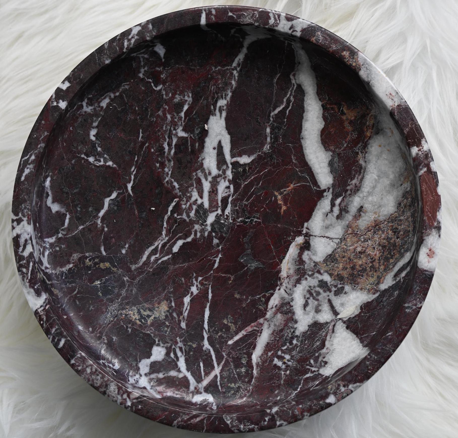 Hand Carved Red Zebra Marble Bowl with Stand - 10" Home Accent