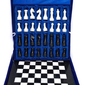 Hand Crafted Marble & Onyx Chess Board Set - 40 cm x 40 cm Black and White - Unique Game Room Decor, Elegant Tabletop Game