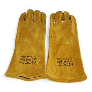 16" Yellow Cow Split Leather Welding Gloves - Reinforced Black Thumb and Lined with Cotton Fleece for Comfort & Durability