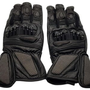 Black Cow Leather Motorbike Gloves, Racing Protection with Ergonomic Fit image 1