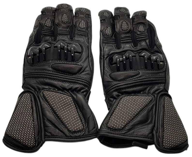 Black Cow Leather Motorbike Gloves, Racing Protection with Ergonomic Fit image 1