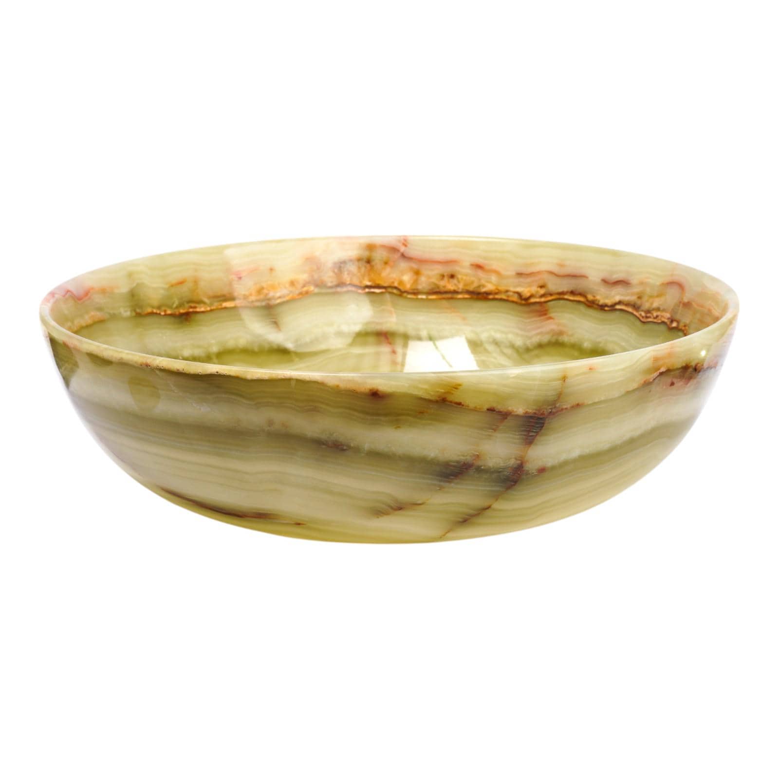 Natural Green Onyx Hand Carved Bowl 6" Diameter Decorative Fruit Salad Serving Dish Green & Brown Stone
