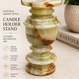 Stone Candle Stand, Green Onyx Marble 8-Inch Tall Decor