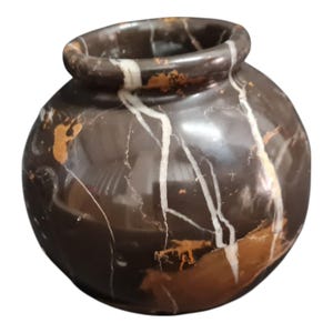 Soporte para macetas de mármol marrón y dorado – Base para macetas de piedra natural / Base decorativa para jarrones hecha a mano para uso interior/exterior