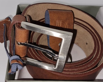 Men's Genuine buffalo grain leather single sided belt 40 mm - Light Brown