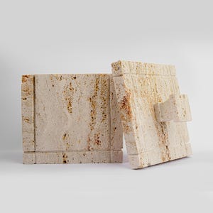 Caja de mármol travertino hecha a mano – Piedra color crema / Decoración de arte abstracto / Almacenamiento rectangular de 18 x 15 cm / Detalle minimalista para el hogar