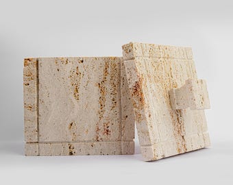 Handmade Travertine Marble Box – Cream Stone | Abstract Art Decor | 7"x6" Rectangular Storage | Minimalist Home Accent