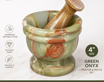 Kräuter- und Gewürzmühle, Mörser- und Stößel-Set aus grünem Onyx, 4 Zoll
